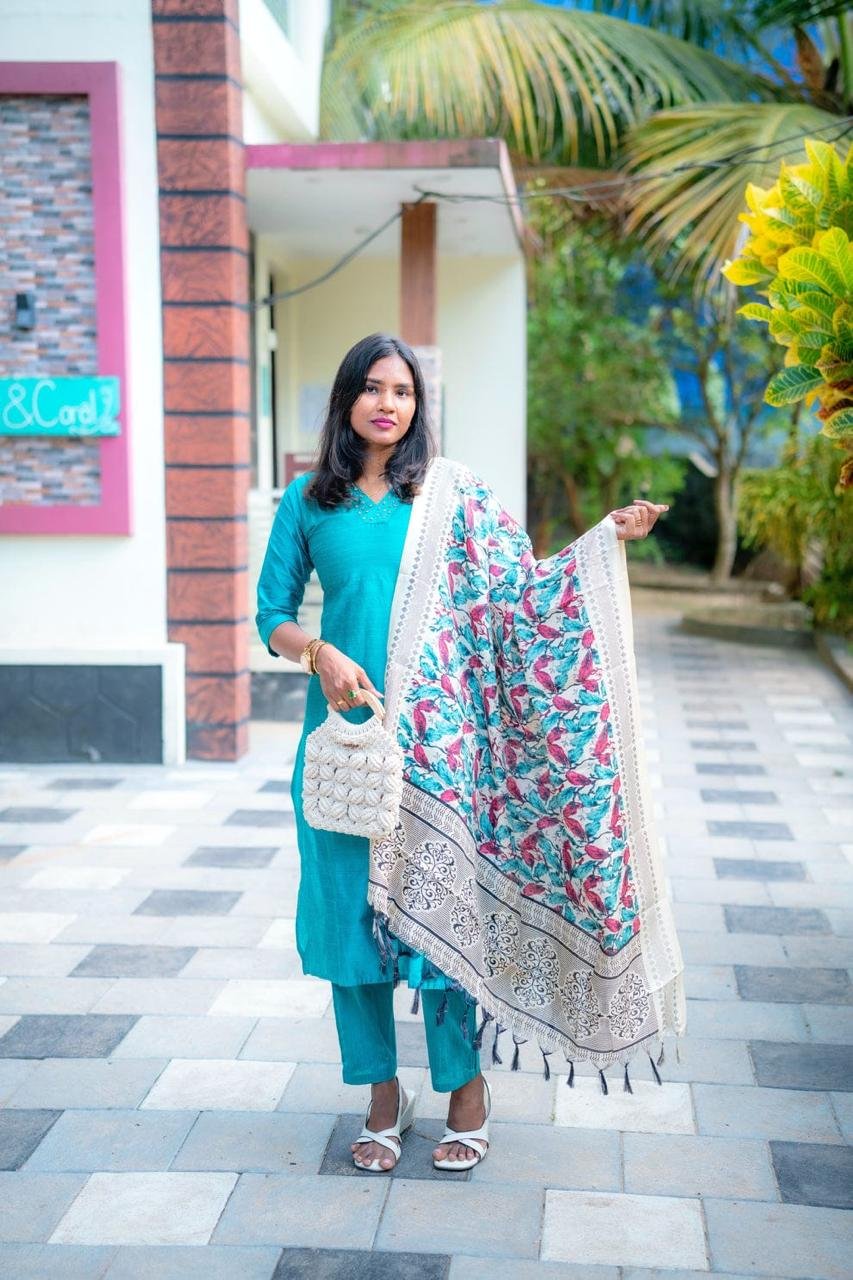 Handloom Cotton Kurta Pant with Khadi Silk Dupatta